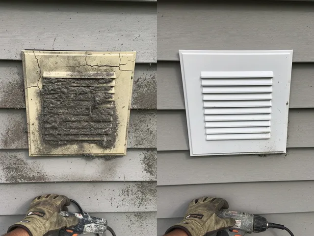 Laguna Beach Dryer Vent Cleaning technician installing high-quality dryer vent cover at a residential property in Laguna Beach