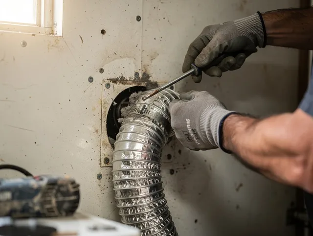 Laguna Beach Dryer Vent Cleaning technician performing precise dryer vent hose installation in Laguna Beach